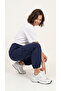 Women's Navy Blue Oversize Parachute Fabric Slim Trousers with Cargo Pockets, Comfortable Fit Baggy with Adjustable Leg Clips - 8