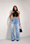 Ice Blue Side Pocket Palazzo Jean Loose Fit Denim Trousers