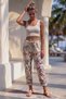 Italian Beige Lycra Floral Printed Elastic and Tie-Waist Narrow Leg Woven Trousers 95 60 - 4