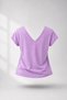 M Size Lilac V-Neck Viscose Elastane Fabric Short Sleeve Comfortable Fit Women's T-Shirt - 2