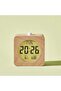 A 4-inch wooden digital alarm clock with snooze and night light functions, displaying time, date, and temperature in 12/24-hour format. - 2