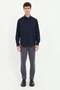Men's Regular Fit Button-Down Collar Long Sleeve Dark Navy Blue Shirt - 3
