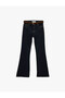 Cotton Belted Spanish Flare Slim Fit Denim Trousers - Flare Jeans - 4