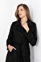 Black Lined Suit Fabric Belted Long Trench Coat Tns-9007 - 6