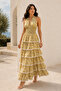 Women's Yellow Ethnic Patterned Halter Neck Layered Maxi Dress - 2