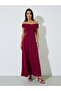 Burgundy Off-Shoulder A-Line Maxi Evening Dress - 3