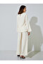 Cream Textured Long Top and Wide-Leg Trousers Modest Set - 6