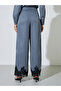 Charcoal Striped Wide Leg Pants with Lace Detail - 4