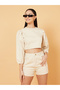 3/4 Sleeves Woven Crop Top and Denim Shorts Co-Ord Set