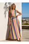Colorful Thick Striped Maxi Skirt and Sleeveless Crop Blouse Set - 3