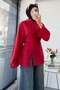 Premium Chinese Buttoned Linen Blouse with Side Slits - Red - 6