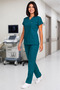 Women's V-Neck Bat Sleeve Khaki, Red, Mold Green, Petrol Blue, Petrol Green Linda Fabric Scrubs Set - 7
