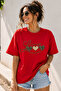 Love Text Printed Crew Neck Casual Unisex Oversize T-Shirt - Heart Themed Cotton T-Shirt