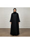 Textured Panel Abaya | Linen-Blend Fabric - 3