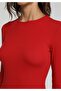 Slim Fit Round Neck Plain Women's Red Long Sleeve T-Shirt - 4