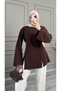Brown Women's Modal Fabric Double Slit Detailed Tie-Back Tunic |   Long Sleeve Comfortable Fit Draped Hijab Tunic |   Casual Stylish Modern Women's Tops Elegant Design Comfortable Model