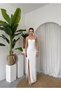 Women's White Strapless Sweetheart Neckline Floral Appliqué Slit Atlas Dress - 7