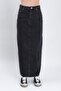 Women's Black Long Denim Pencil Skirt with Back Slit, Pockets and Button Detail - 2