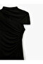 Sandy Fabric High Collar Short Sleeve Window Detail Mini Stoned Evening Dress - 5