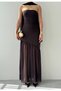 Women's Brown Evening Dress with Shawl Detail, Strapless Neckline, Draped Chiffon Skirt, Long - 3