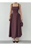 Women's Brown Polka Dot Strappy Square Neck Fitted Waist Midi Dress - 2
