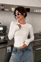Women's Crew Neck Viscose Fabric Bodysuit with Finger Loop Detail - 4
