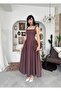 Women's Brown Polka Dot Strappy Square Neck Fitted Waist Midi Dress - 6