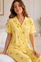 Yellow Lemon Patterned Short Sleeve Shirt Collar Milan Fabric Women's Pajama Set
