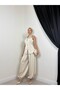 Women's Beige Vest Trouser Set V-Neck Knot Detailed Sleeveless Wide Leg Two-Piece