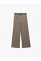 Regular Waist Pocket Belted Straight Wide Leg Plaid Trousers - 3