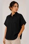 Women's Black Terikoton Fabric Buttoned Short Bat Sleeve Shirt - 2