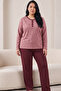 Dried Rose Patterned Buttoned Cotton Lycra Large Size Oversized Knitted Pajama Set26240947 - 2
