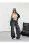 Women's Folded Waist Anthracite Baggy Fit Jean Trousers High Waist Wide Leg Denim