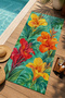 Tropical Orange Yellow Hibiscus Floral Patterned 70X150 Beach Towel - Cotton Bath Towel - 5
