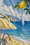 Mediterranean Lemon Umbrella Beach Towel with Coast Pattern 70X150 - Digital Printed Fade-Resistant Bath Towel - 3