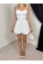 Women's White Thin Straps Sweetheart Neck Lace-Up Balloon Skirt Mini Dress - 4