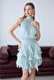 Mint Halter Neck Flounce Mini Evening Dress - 5
