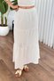 Women's White Long Skirt with Elastic Waist, Layered, Gathered, Muslin Cotton, A-Line - 3