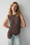 Jasmi̇ni̇um Women's Round Neck Zero Sleeve Brown Blouse with Ruffle Detail on the Front - 4