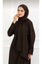 Designed Evening Dress with Silver Color Stripes and Stones Around the Shawl - Dark Brown - 2