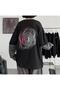 Random Lines Back Printed Fake Sleeves Unisex Black T-Shirt - 3