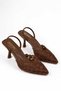 Women's Lace Detailed Pointed Toe Open Back 7cm Thin Heeled Evening Dress Shoes