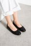 Daily Women's Perforated Black Ballerina Bow Metal Detailed Soft Stitching Sole Lightweight Comfortable Shoes 114 - 4