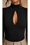 Women's Black Stand Collar Window Detailed Viscose Elastane Blouse - 3