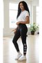 Women's Lotus Motif High Waist Gathering Black Leggings - 3