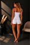 Women's White Pink Heart Patterned Strap Shorts Pajama Set – Bowknot Summer Home Wear Set - 4