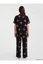 Lcw Dream Black Shirt Collar Print Women's Pajamas Set - 4