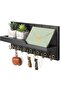 Rustic Farmhouse Wall Mounted Key Holder, Organizer with 7 Durable Hooks, 15-Inch Floating Shel