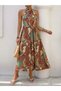 Women's Off-The-Shoulder Halter Neck Slit Floral Patterned Single Jersey Dress - 4