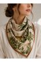 Women's 70X70 cm Cream Tropical Forest and Animal Patterned Satin Scarf